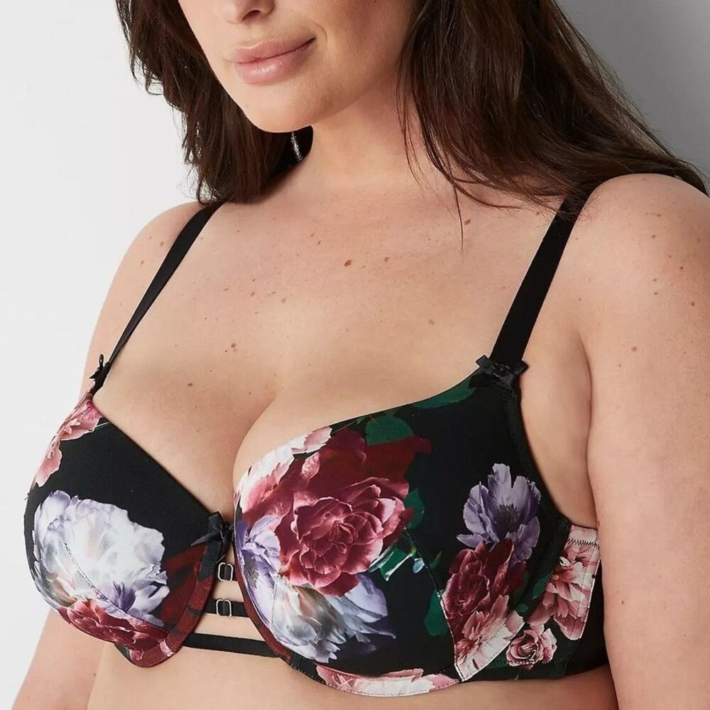 NWT Cacique Floral Print Balconette Bra Crisscross Ring Detail 40F 40G